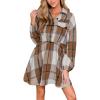 imageCUPSHE Womens Long Sleeve Fall Dresses Plaid Button Casual Loose Fit High Waist Flowy Mini DressBrown Plaid