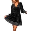 imageCUPSHE Womens Mini Fall Dresses Velvet V Neck Casual Long Sleeve Lace Short Ruffled Party Outfit Flowy Cocktail DressBlack