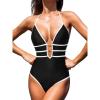 imageCUPSHE Womens One Piece Swimsuit Halter Plunging Neck Cutout Back Bathing Suit Spaghetti Adjustable Straps O RingBlack