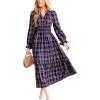 imageCUPSHE Womens Plaid Ruffle Maxi Dress V Neck Long Sleeve Smocked Waist Fall Casual Party DressesNacy Blue