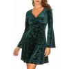 imageCUPSHE Womens Vintage Velvet Dress Flare Sleeve V Neck Floral Mini Dress Party Guest Evening DressGreen