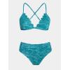 imageCUPSHE Bikini Set for Women Bathing Suit High Waisted Scalloped V Neck Two Pieces Swimsuit