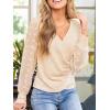 imageCUPSHE Long Sleeve Shirts for Women Dressy V Neck Lace Tops Ruched Sexy Slim Fit Bussiness Casual Blouse Vacation OutfitsBeige
