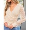 imageCUPSHE Long Sleeve Shirts for Women Dressy V Neck Lace Tops Ruched Sexy Slim Fit Bussiness Casual Blouse Vacation OutfitsBeige