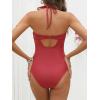 imageCUPSHE Maternity One Piece Swimsuit V Neck Pregnancy Bathing Suit for Women Ruffled Cutout Ruched Halter StrapsCoral Red