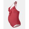 imageCUPSHE Maternity One Piece Swimsuit V Neck Pregnancy Bathing Suit for Women Ruffled Cutout Ruched Halter StrapsCoral Red