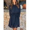 imageCUPSHE Women Fall Dresses Scallop Trim Cutout Smocked Mock Neck Tie Waist Long Sleeve A Line Flowy Mini DressNavy