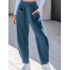 imageCUPSHE Women Pants HighWaisted Cargo Pant Pockets Leg Cotton Fit Coverup Elastic Work Casual DressyBlue