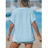 imageCUPSHE Women Tops Short Sleeve Tee Cutout V Neck Shirt CasualBlue
