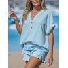 imageCUPSHE Women Tops Short Sleeve Tee Cutout V Neck Shirt CasualBlue