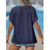 imageCUPSHE Women Tops Short Sleeve Tee Cutout V Neck Shirt CasualNavy