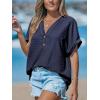 imageCUPSHE Women Tops Short Sleeve Tee Cutout V Neck Shirt CasualNavy