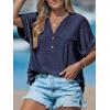 imageCUPSHE Women Tops Short Sleeve Tee Cutout V Neck Shirt CasualNavy