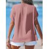 imageCUPSHE Women Tops Short Sleeve Tee Cutout V Neck Shirt CasualPink
