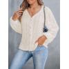 imageCUPSHE Womens Blouses Eyelet Tops Long Sleeve V Neck Puff Sleeve Shirts Dressy CasualBeige