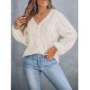 imageCUPSHE Womens Blouses Eyelet Tops Long Sleeve V Neck Puff Sleeve Shirts Dressy CasualBeige