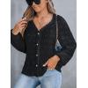 imageCUPSHE Womens Blouses Eyelet Tops Long Sleeve V Neck Puff Sleeve Shirts Dressy CasualBlack