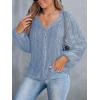 imageCUPSHE Womens Blouses Eyelet Tops Long Sleeve V Neck Puff Sleeve Shirts Dressy CasualBlue