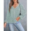 imageCUPSHE Womens Blouses Eyelet Tops Long Sleeve V Neck Puff Sleeve Shirts Dressy CasualGreen