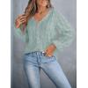 imageCUPSHE Womens Blouses Eyelet Tops Long Sleeve V Neck Puff Sleeve Shirts Dressy CasualGreen