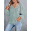 imageCUPSHE Womens Blouses Eyelet Tops Long Sleeve V Neck Puff Sleeve Shirts Dressy CasualGreen