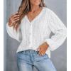imageCUPSHE Womens Blouses Eyelet Tops Long Sleeve V Neck Puff Sleeve Shirts Dressy CasualWhite