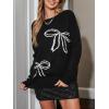 imageCUPSHE Womens Bow Knit Sweater Crew Neck Long Sleeve Knitted Oversized Pullover TopsBlack