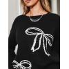 imageCUPSHE Womens Bow Knit Sweater Crew Neck Long Sleeve Knitted Oversized Pullover TopsBlack