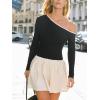 imageCUPSHE Womens Fall Dresses One Shoulder Contrasting Knit Ruffle Long Sleeve A Line Mini DressBlack