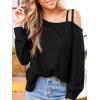 imageCUPSHE Womens Long Sleeve Crewneck Blouse Sexy Back Lace Ribbed Knit Tops2black