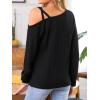 imageCUPSHE Womens Long Sleeve Crewneck Blouse Sexy Back Lace Ribbed Knit Tops2black