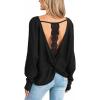 imageCUPSHE Womens Long Sleeve Crewneck Blouse Sexy Back Lace Ribbed Knit TopsBlack