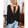 imageCUPSHE Womens Long Sleeve Crewneck Blouse Sexy Back Lace Ribbed Knit TopsBlack