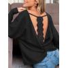 imageCUPSHE Womens Long Sleeve Crewneck Blouse Sexy Back Lace Ribbed Knit TopsBlack