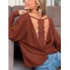 imageCUPSHE Womens Long Sleeve Crewneck Blouse Sexy Back Lace Ribbed Knit TopsBrown