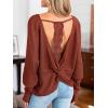imageCUPSHE Womens Long Sleeve Crewneck Blouse Sexy Back Lace Ribbed Knit TopsBrown