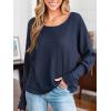 imageCUPSHE Womens Long Sleeve Crewneck Blouse Sexy Back Lace Ribbed Knit TopsNavy
