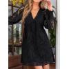 imageCUPSHE Womens Mini Fall Dress V Neck Long Sleeves Lace Smocked Casual Short A Line Wedding Guest DressBlack