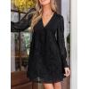 imageCUPSHE Womens Mini Fall Dress V Neck Long Sleeves Lace Smocked Casual Short A Line Wedding Guest DressBlack