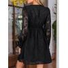 imageCUPSHE Womens Mini Fall Dress V Neck Long Sleeves Lace Smocked Casual Short A Line Wedding Guest DressBlack