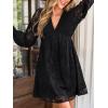 imageCUPSHE Womens Mini Fall Dress V Neck Long Sleeves Lace Smocked Casual Short A Line Wedding Guest DressBlack