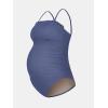 imageCUPSHE Womens One Piece Swimsuit Maternity Bathing Suit Pregnancy Square Neck Ruffled Smocked Ruched Crisscross Back TieLavender Blue