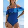 imageCUPSHE Womens One Piece Swimsuit Maternity Bathing Suit Ruffled Square Neck Off Shoulder Ruched Pregnancy SwimwearAqua Blue