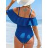 imageCUPSHE Womens One Piece Swimsuit Maternity Bathing Suit Ruffled Square Neck Off Shoulder Ruched Pregnancy SwimwearAqua Blue