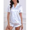 imageCUPSHE Womens Silk Pajamas Set Satin Short Sleeve Sleepwear Button Up Pjs Shorts SetBlue  White