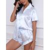 imageCUPSHE Womens Silk Pajamas Set Satin Short Sleeve Sleepwear Button Up Pjs Shorts SetBlue  White