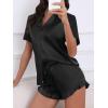 imageCUPSHE Womens Silk Pajamas Set Satin Short Sleeve Sleepwear Button Up Pjs Shorts SetMidnight Dark