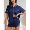 imageCUPSHE Womens Silk Pajamas Set Satin Short Sleeve Sleepwear Button Up Pjs Shorts SetNavy