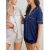 imageCUPSHE Womens Silk Pajamas Set Satin Short Sleeve Sleepwear Button Up Pjs Shorts SetNavy