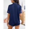 imageCUPSHE Womens Silk Pajamas Set Satin Short Sleeve Sleepwear Button Up Pjs Shorts SetNavy